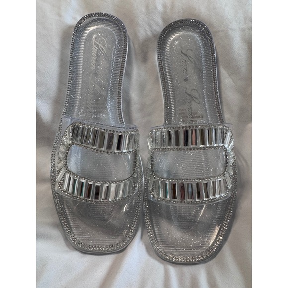 Lauren Lorraine Shoes - Lauren Lorraine Jane Clear Crystal Embellished Jelly Slide Sandals Women 7.5